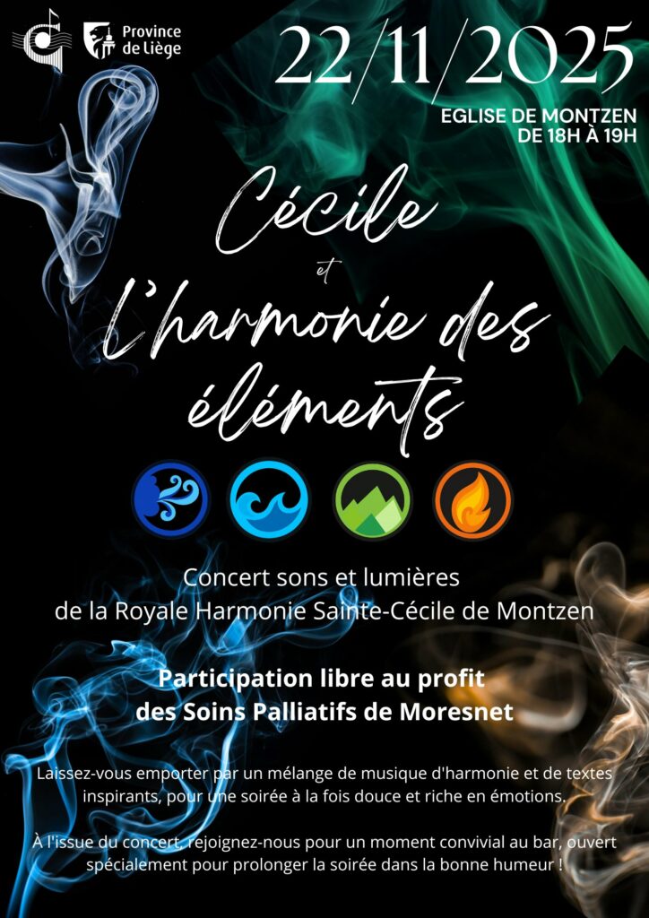 Cécile et l'harmonie des éléments. Concert sons et lumières de la royale Harmonie Sainte Cécile de Montzen.